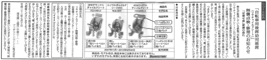 自転車用後席幼児座席の破損事故